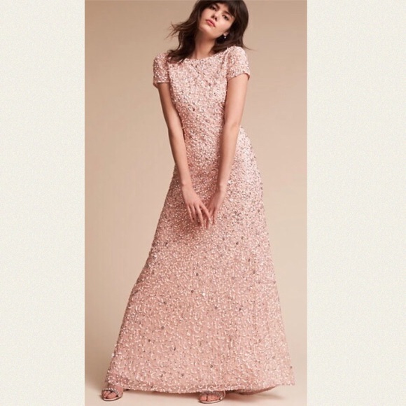 Adrianna Papell x BHLDN Lucent 0 / XS Pink Allover Sequins Maxi Gown - Picture 4 of 12